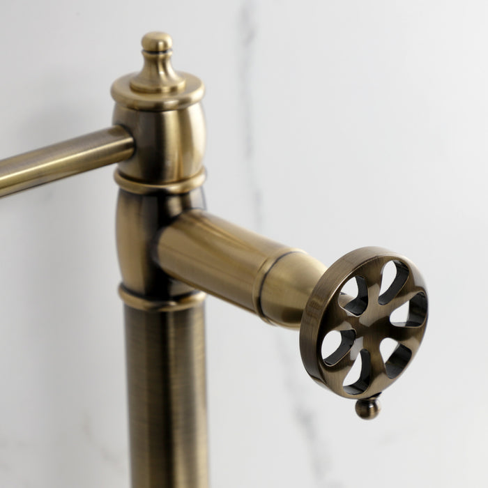 Kingston Tulare KS3703RX - Belknap Two-Handle 1-Hole Deck Mount Pot Filler Faucet, Antique Brass