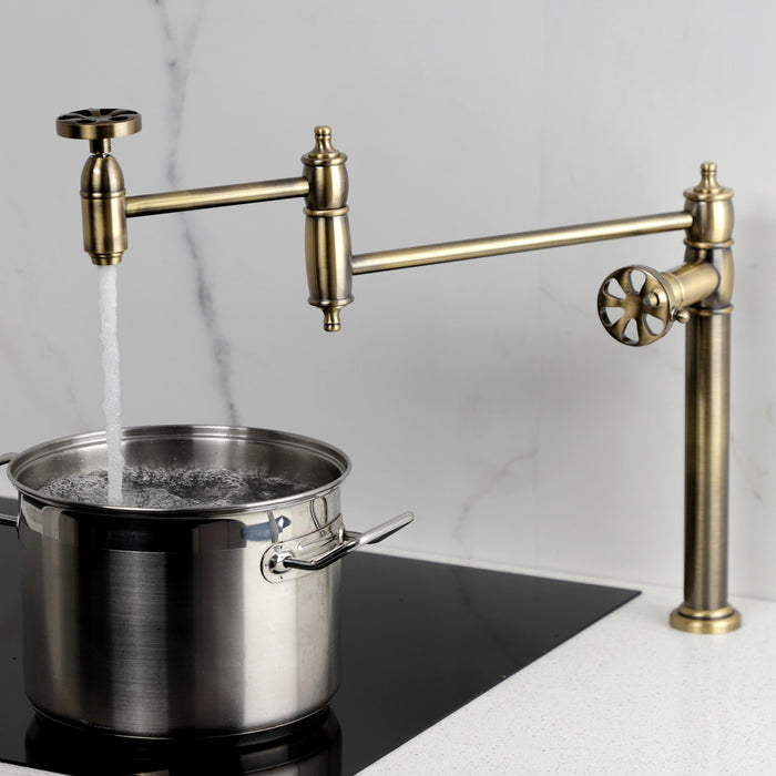 Kingston Tulare KS3703RX - Belknap Two-Handle 1-Hole Deck Mount Pot Filler Faucet, Antique Brass