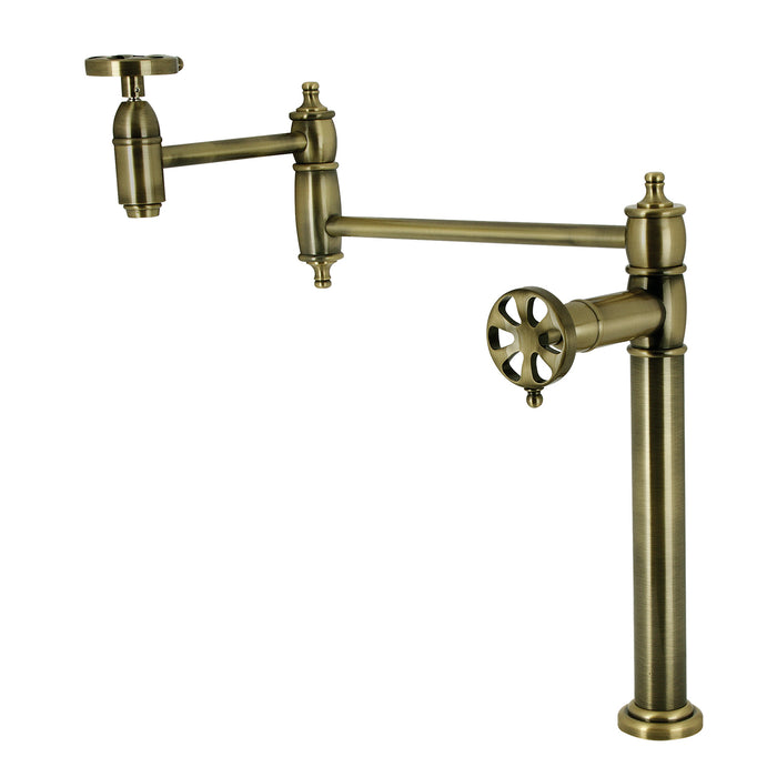 Kingston Tulare KS3703RX - Belknap Two-Handle 1-Hole Deck Mount Pot Filler Faucet, Antique Brass