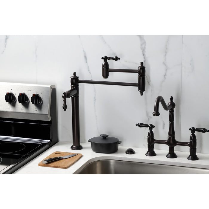 Kingston Heirloom KS3705AL - Restoration Two-Handle 1-Hole Deck Mount Pot Filler Faucet, Oil Rubbed Bronze