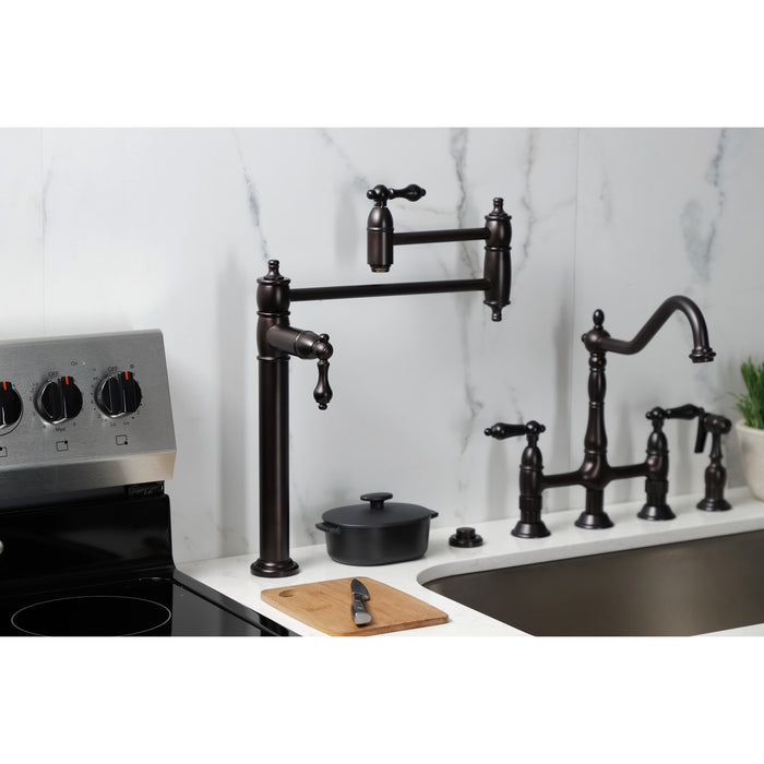 Kingston Heirloom KS3705AL - Restoration Two-Handle 1-Hole Deck Mount Pot Filler Faucet, Oil Rubbed Bronze