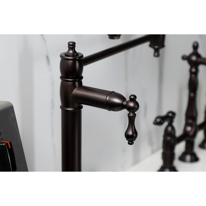 Kingston Heirloom KS3705AL - Restoration Two-Handle 1-Hole Deck Mount Pot Filler Faucet, Oil Rubbed Bronze