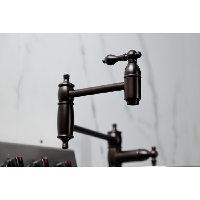 Kingston Heirloom KS3705AL - Restoration Two-Handle 1-Hole Deck Mount Pot Filler Faucet, Oil Rubbed Bronze