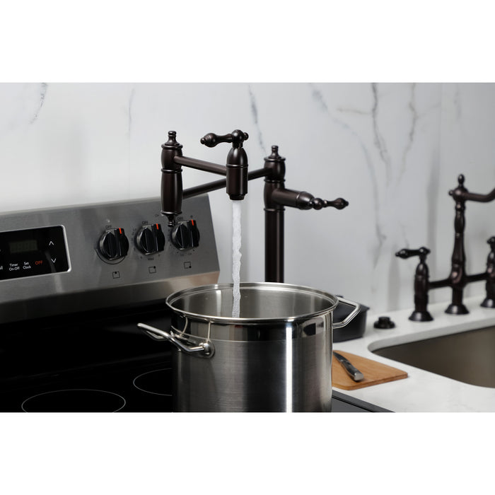 Kingston Heirloom KS3705AL - Restoration Two-Handle 1-Hole Deck Mount Pot Filler Faucet, Oil Rubbed Bronze