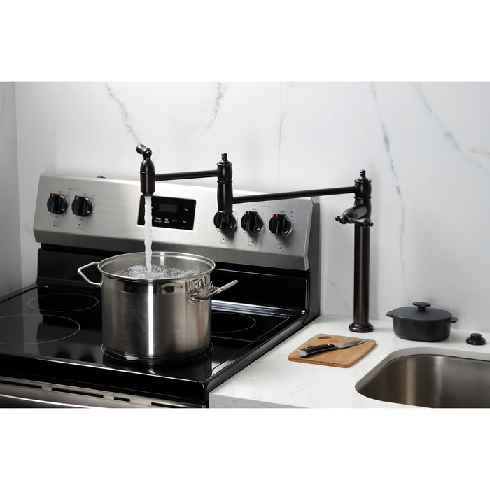 Kingston Heirloom KS3705AL - Restoration Two-Handle 1-Hole Deck Mount Pot Filler Faucet, Oil Rubbed Bronze