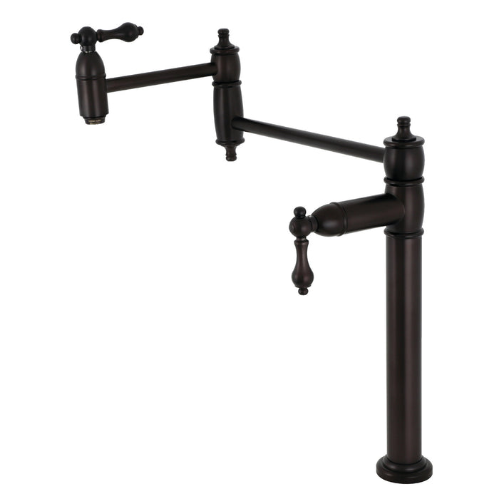Kingston Heirloom KS3705AL - Restoration Two-Handle 1-Hole Deck Mount Pot Filler Faucet, Oil Rubbed Bronze
