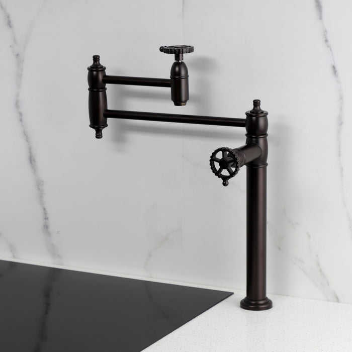 Kingston Tulare KS3705CG - Fuller Two-Handle 1-Hole Deck Mount Pot Filler Faucet, Oil Rubbed Bronze