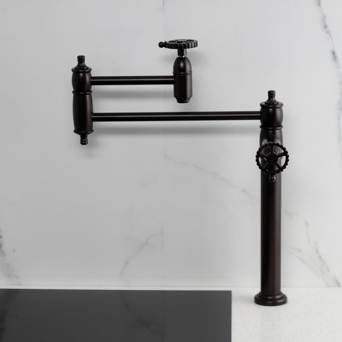 Kingston Tulare KS3705CG - Fuller Two-Handle 1-Hole Deck Mount Pot Filler Faucet, Oil Rubbed Bronze