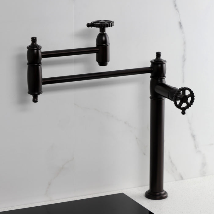 Kingston Tulare KS3705CG - Fuller Two-Handle 1-Hole Deck Mount Pot Filler Faucet, Oil Rubbed Bronze