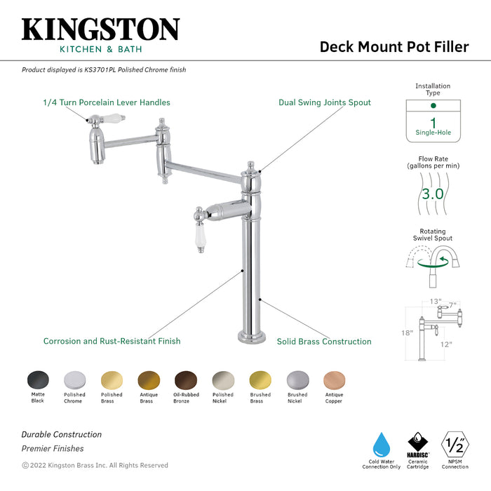 Kingston Restoration KS3705PL Two-Handle 1-Hole Deck Mount Pot Filler Faucet, Oil Rubbed Bronze