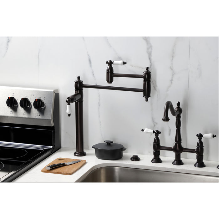 Kingston Restoration KS3705PL Two-Handle 1-Hole Deck Mount Pot Filler Faucet, Oil Rubbed Bronze