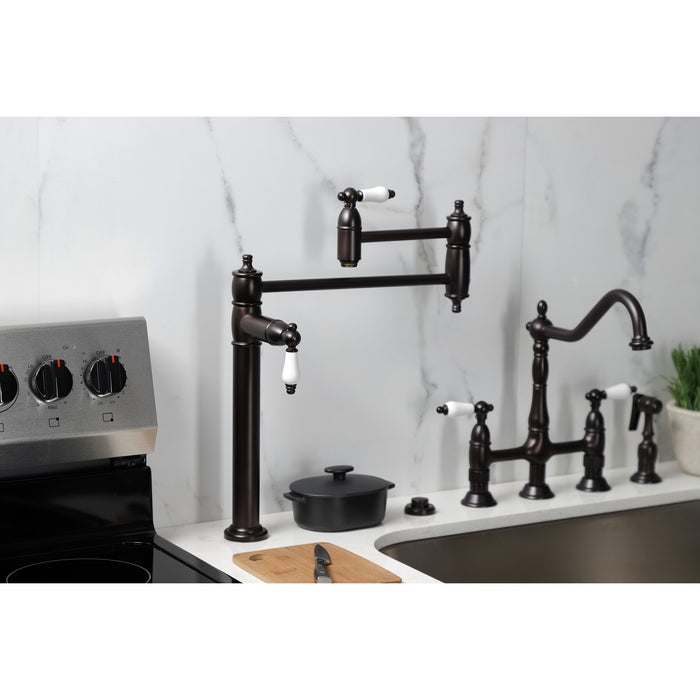 Kingston Restoration KS3705PL Two-Handle 1-Hole Deck Mount Pot Filler Faucet, Oil Rubbed Bronze