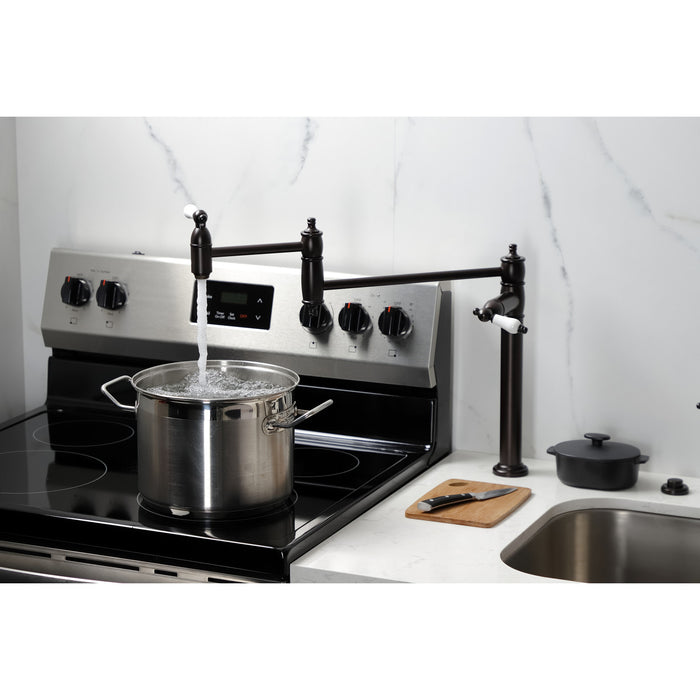 Kingston Restoration KS3705PL Two-Handle 1-Hole Deck Mount Pot Filler Faucet, Oil Rubbed Bronze