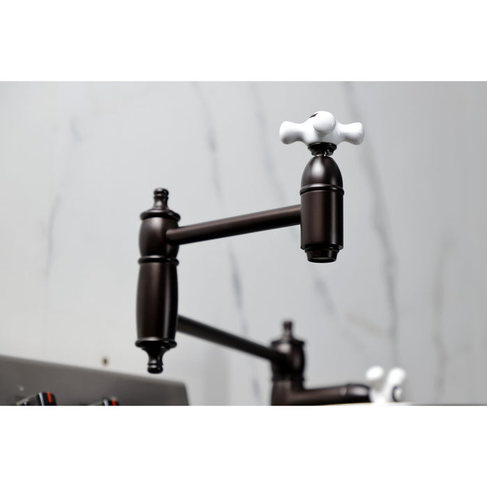Kingston Heirloom KS3705PX - Restoration Two-Handle 1-Hole Deck Mount Pot Filler Faucet, Oil Rubbed Bronze