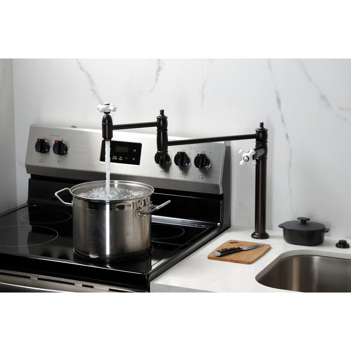 Kingston Heirloom KS3705PX - Restoration Two-Handle 1-Hole Deck Mount Pot Filler Faucet, Oil Rubbed Bronze