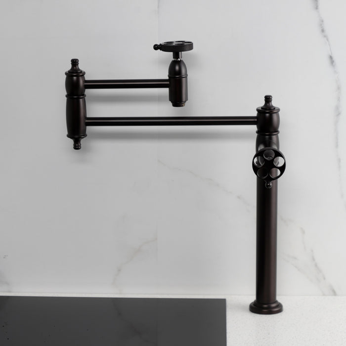 Kingston Tulare KS3705RKX - Webb Two-Handle 1-Hole Deck Mount Pot Filler Faucet with Knurled Handle, Oil Rubbed Bronze