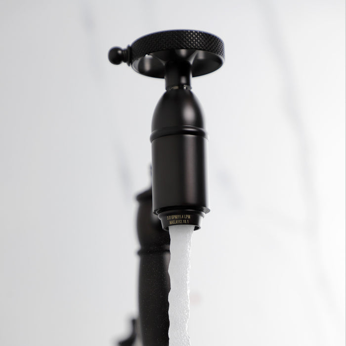 Kingston Tulare KS3705RKX - Webb Two-Handle 1-Hole Deck Mount Pot Filler Faucet with Knurled Handle, Oil Rubbed Bronze