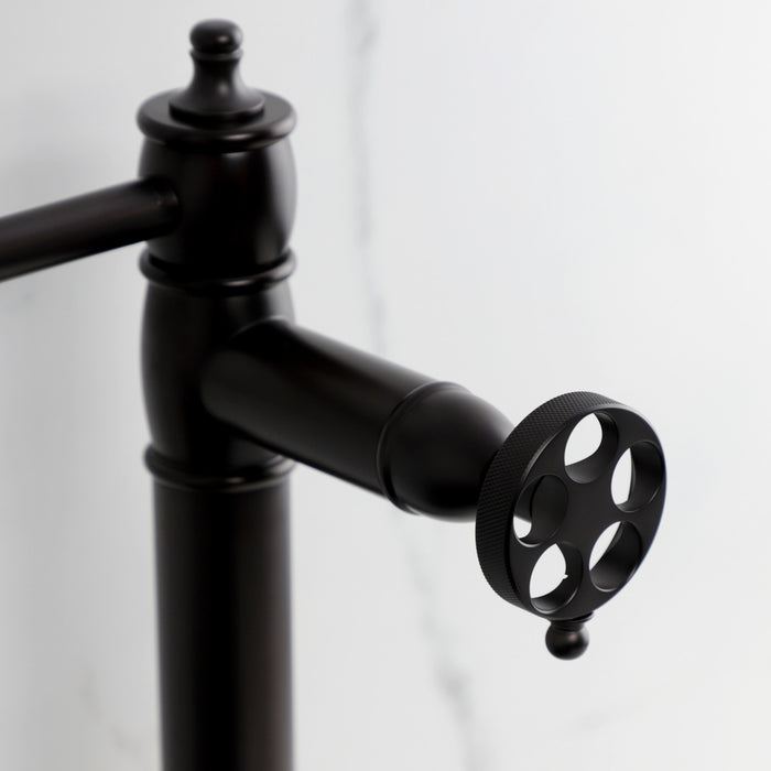 Kingston Tulare KS3705RKZ - Wendell Two-Handle 1-Hole Deck Mount Pot Filler Faucet with Knurled Handle, Oil Rubbed Bronze