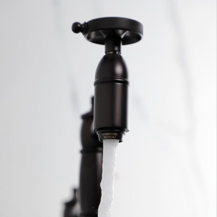 Kingston Tulare KS3705RKZ - Wendell Two-Handle 1-Hole Deck Mount Pot Filler Faucet with Knurled Handle, Oil Rubbed Bronze