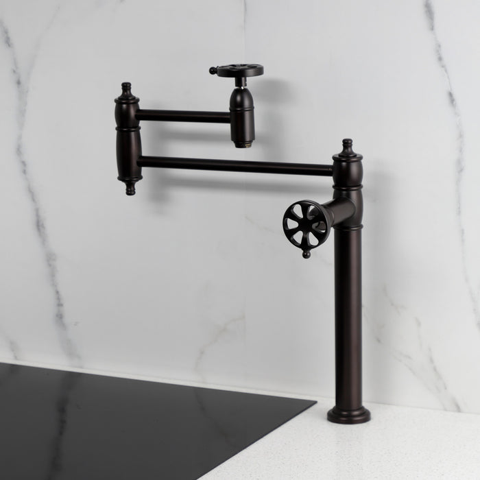 Kingston Tulare KS3705RX - Belknap Two-Handle 1-Hole Deck Mount Pot Filler Faucet, Oil Rubbed Bronze