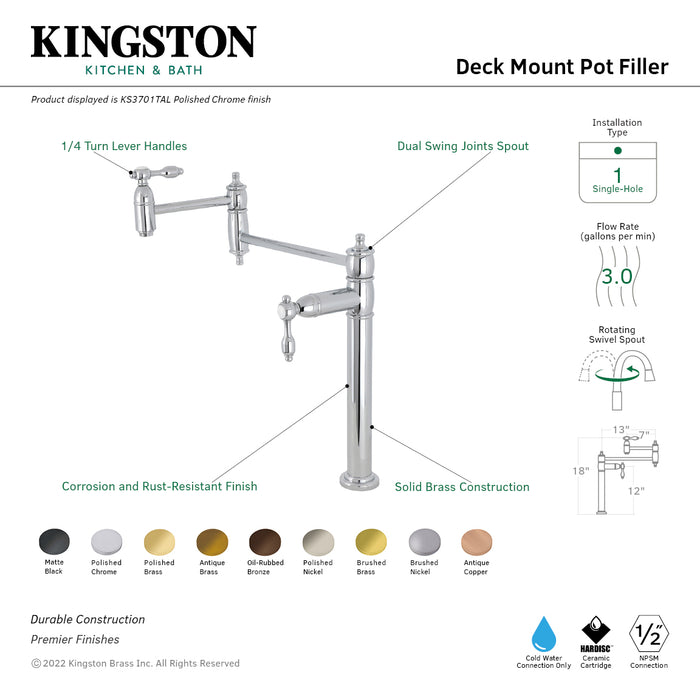 Kingston Heirloom KS3705TAL - Tudor Two-Handle 1-Hole Deck Mount Pot Filler Faucet, Oil Rubbed Bronze
