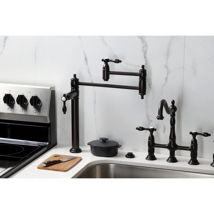 Kingston Heirloom KS3705TAL - Tudor Two-Handle 1-Hole Deck Mount Pot Filler Faucet, Oil Rubbed Bronze