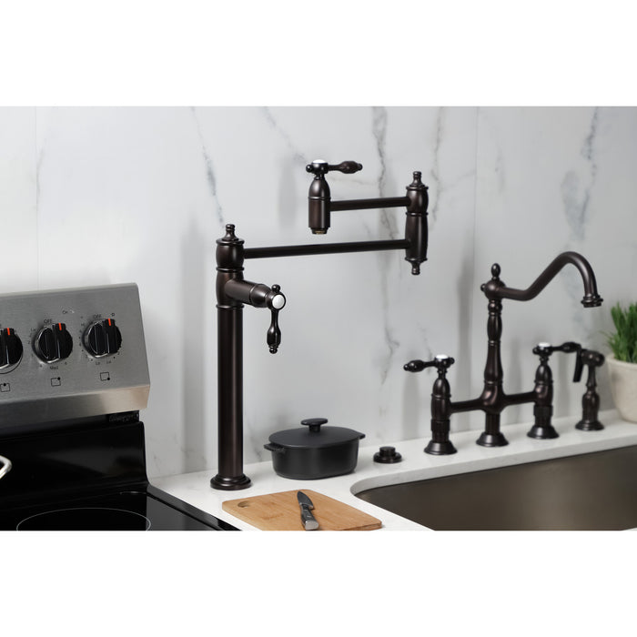 Kingston Heirloom KS3705TAL - Tudor Two-Handle 1-Hole Deck Mount Pot Filler Faucet, Oil Rubbed Bronze