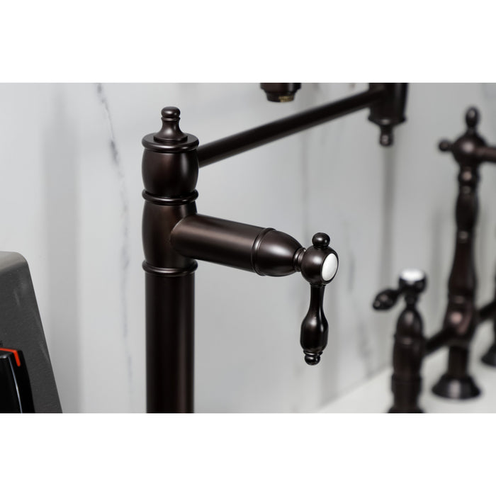 Kingston Heirloom KS3705TAL - Tudor Two-Handle 1-Hole Deck Mount Pot Filler Faucet, Oil Rubbed Bronze