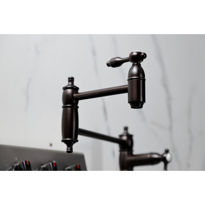 Kingston Heirloom KS3705TAL - Tudor Two-Handle 1-Hole Deck Mount Pot Filler Faucet, Oil Rubbed Bronze