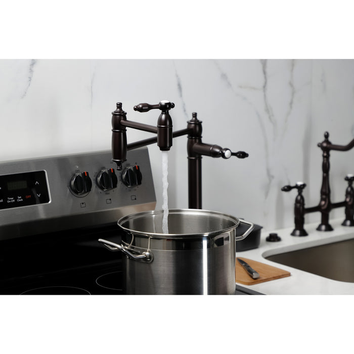 Kingston Heirloom KS3705TAL - Tudor Two-Handle 1-Hole Deck Mount Pot Filler Faucet, Oil Rubbed Bronze