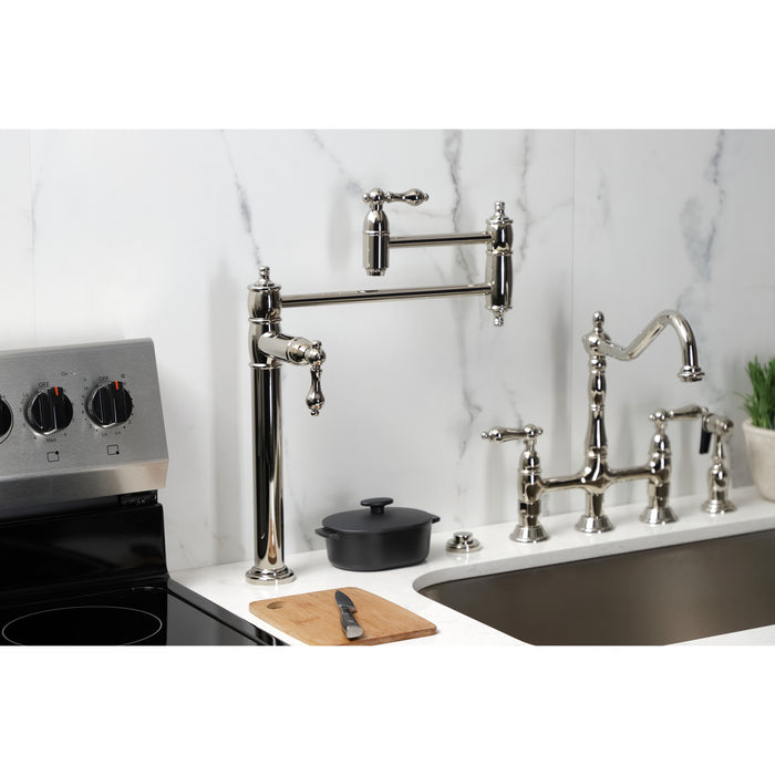 Kingston Heirloom KS3706AL - Restoration Two-Handle 1-Hole Deck Mount Pot Filler Faucet, Polished Nickel