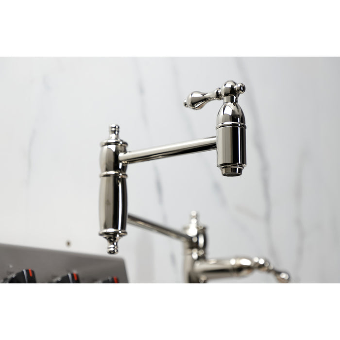 Kingston Heirloom KS3706AL - Restoration Two-Handle 1-Hole Deck Mount Pot Filler Faucet, Polished Nickel