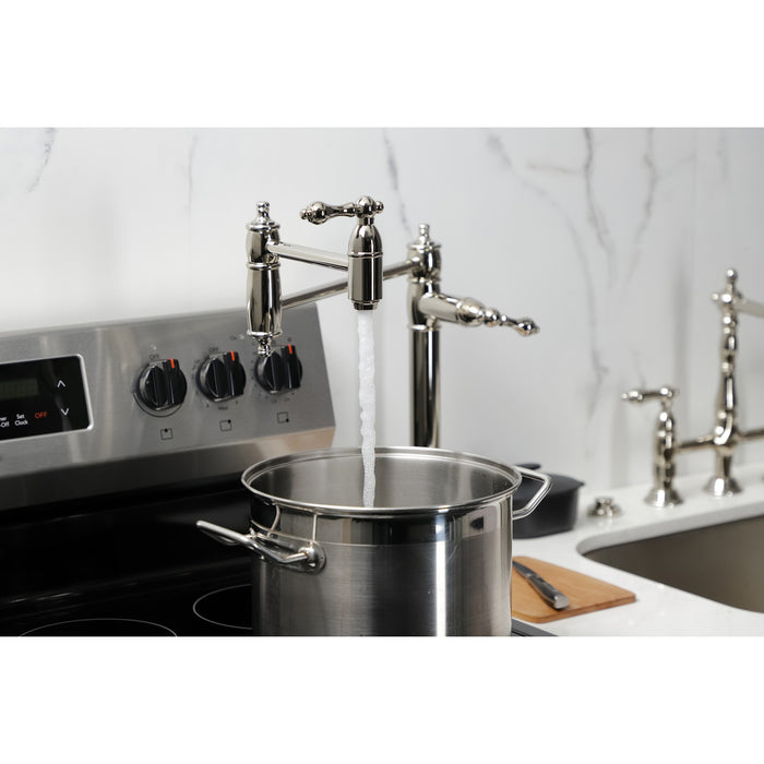 Kingston Heirloom KS3706AL - Restoration Two-Handle 1-Hole Deck Mount Pot Filler Faucet, Polished Nickel