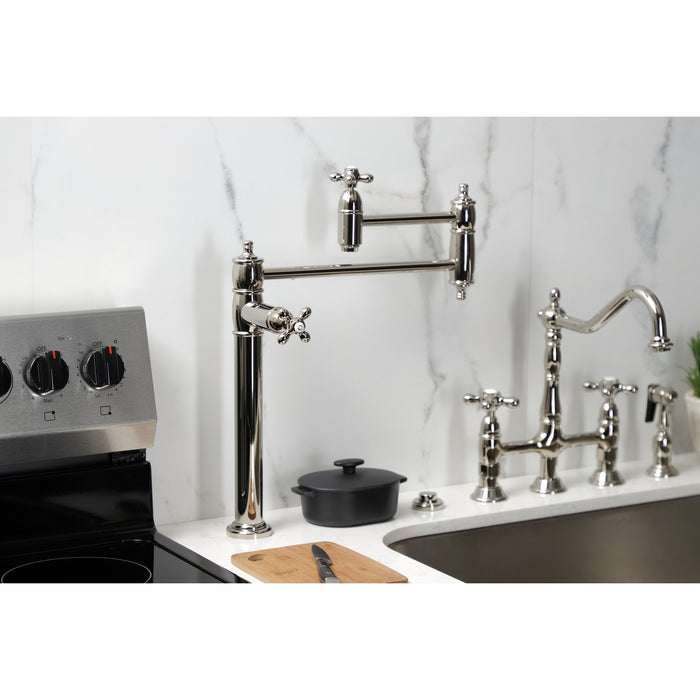 Kingston Heirloom KS3706AX - Restoration Two-Handle 1-Hole Deck Mount Pot Filler Faucet, Polished Nickel