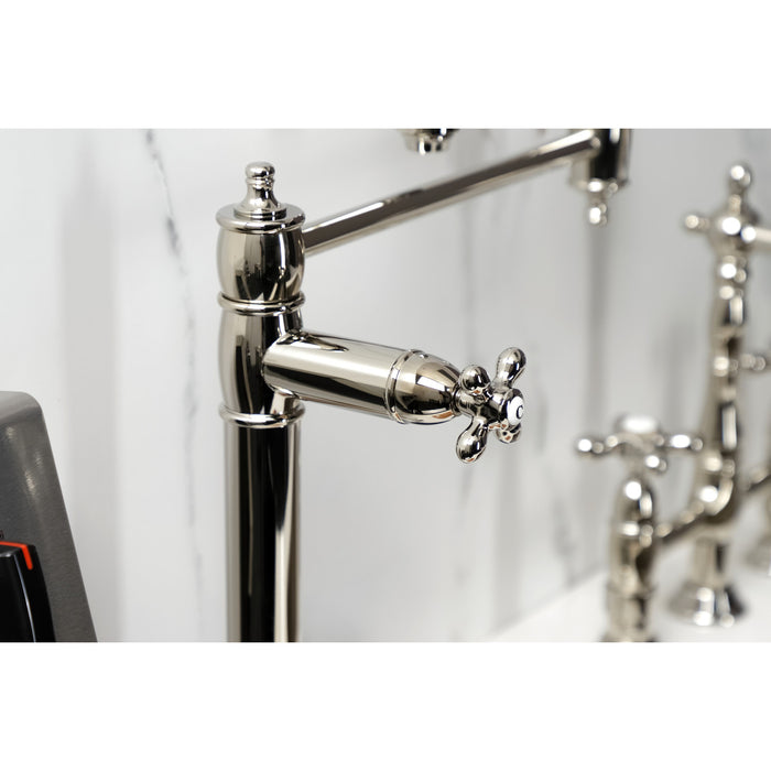 Kingston Heirloom KS3706AX - Restoration Two-Handle 1-Hole Deck Mount Pot Filler Faucet, Polished Nickel