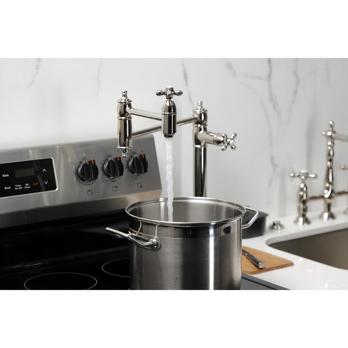 Kingston Heirloom KS3706AX - Restoration Two-Handle 1-Hole Deck Mount Pot Filler Faucet, Polished Nickel