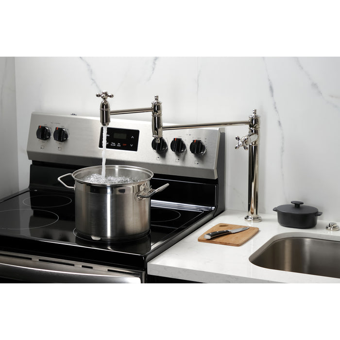 Kingston Heirloom KS3706AX - Restoration Two-Handle 1-Hole Deck Mount Pot Filler Faucet, Polished Nickel