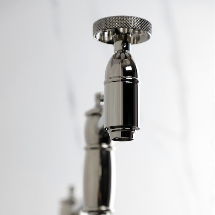 Kingston Tulare KS3706RKX - Webb Two-Handle 1-Hole Deck Mount Pot Filler Faucet with Knurled Handle, Polished Nickel
