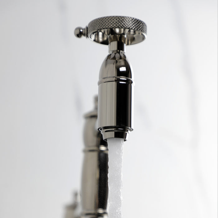 Kingston Tulare KS3706RKX - Webb Two-Handle 1-Hole Deck Mount Pot Filler Faucet with Knurled Handle, Polished Nickel