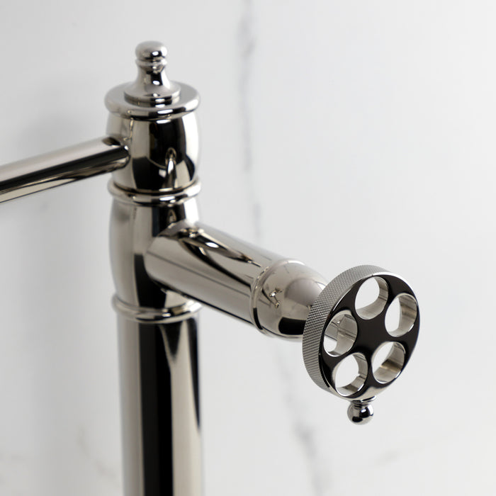 Kingston Tulare KS3706RKZ - Wendell Two-Handle 1-Hole Deck Mount Pot Filler Faucet with Knurled Handle, Polished Nickel