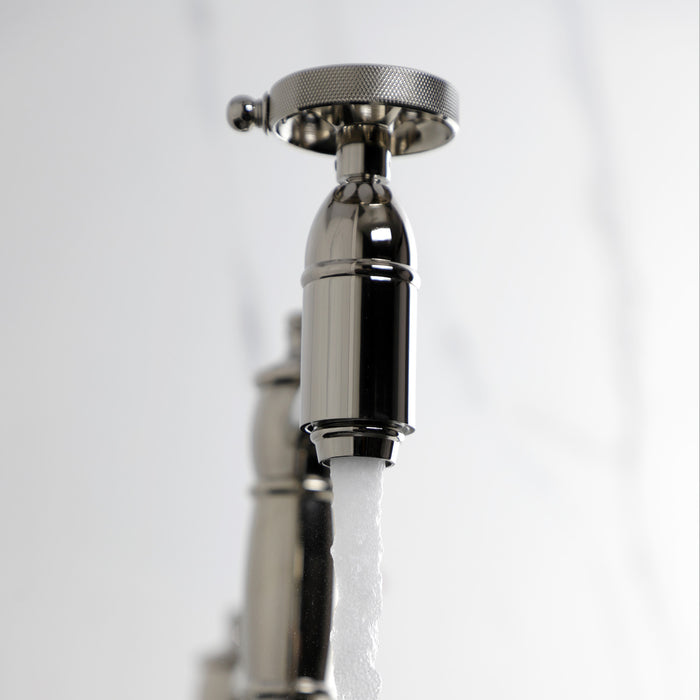 Kingston Tulare KS3706RKZ - Wendell Two-Handle 1-Hole Deck Mount Pot Filler Faucet with Knurled Handle, Polished Nickel