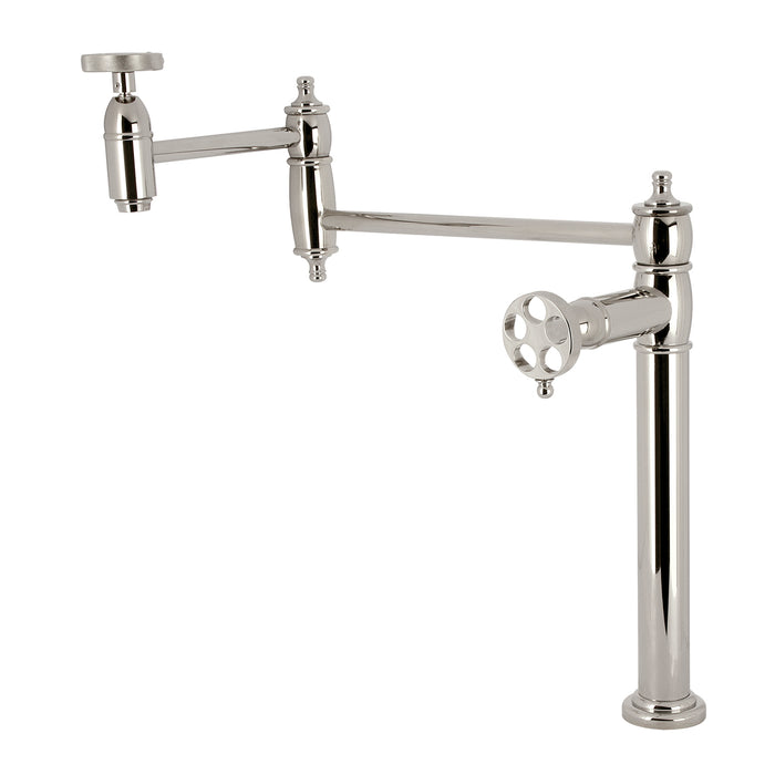 Wendell KS3706RKZ Two-Handle 1-Hole Deck Mount Pot Filler Faucet with Knurled Handle, Polished Nickel