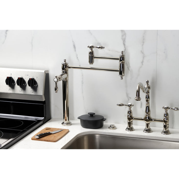 Kingston Heirloom KS3706TAL - Tudor Two-Handle 1-Hole Deck Mount Pot Filler Faucet, Polished Nickel