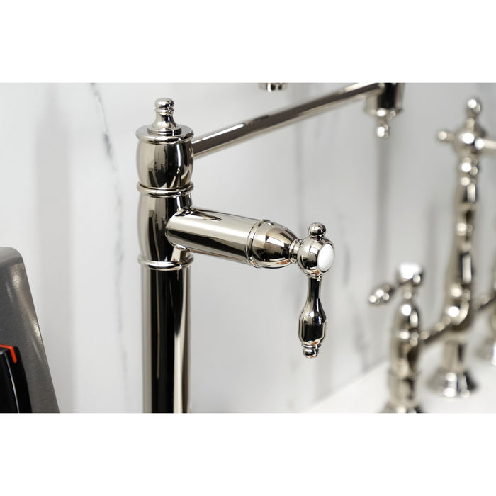 Kingston Heirloom KS3706TAL - Tudor Two-Handle 1-Hole Deck Mount Pot Filler Faucet, Polished Nickel