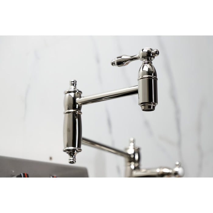 Kingston Heirloom KS3706TAL - Tudor Two-Handle 1-Hole Deck Mount Pot Filler Faucet, Polished Nickel