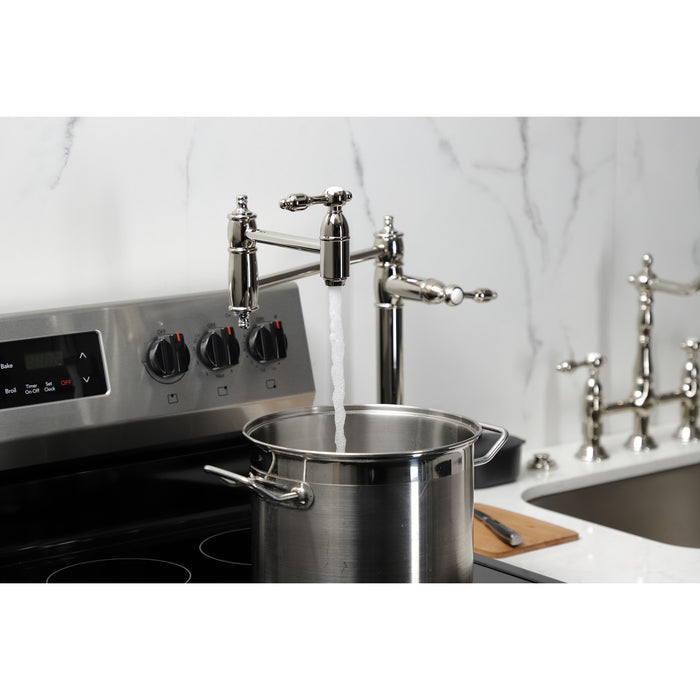 Kingston Heirloom KS3706TAL - Tudor Two-Handle 1-Hole Deck Mount Pot Filler Faucet, Polished Nickel
