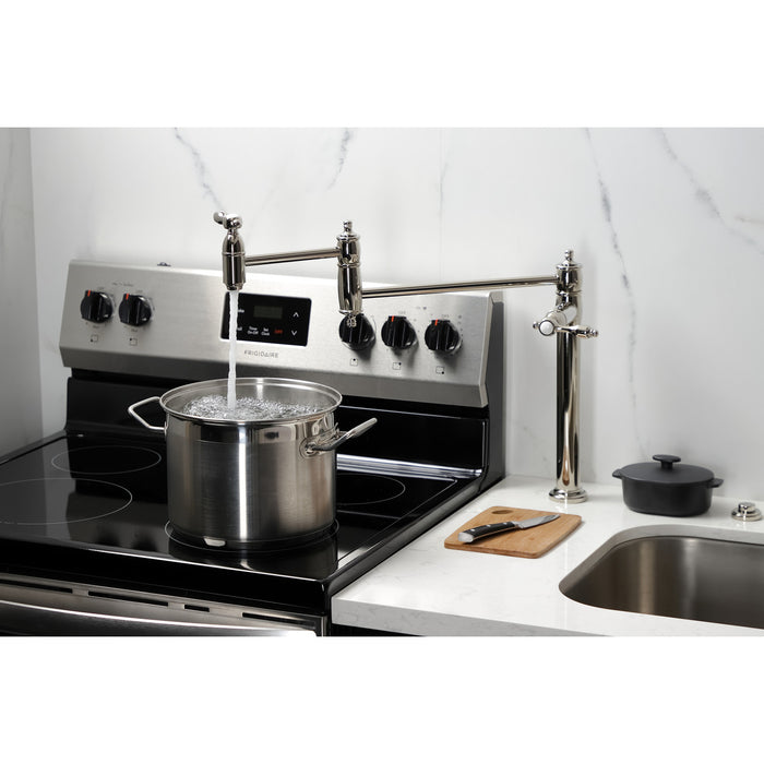 Kingston Heirloom KS3706TAL - Tudor Two-Handle 1-Hole Deck Mount Pot Filler Faucet, Polished Nickel