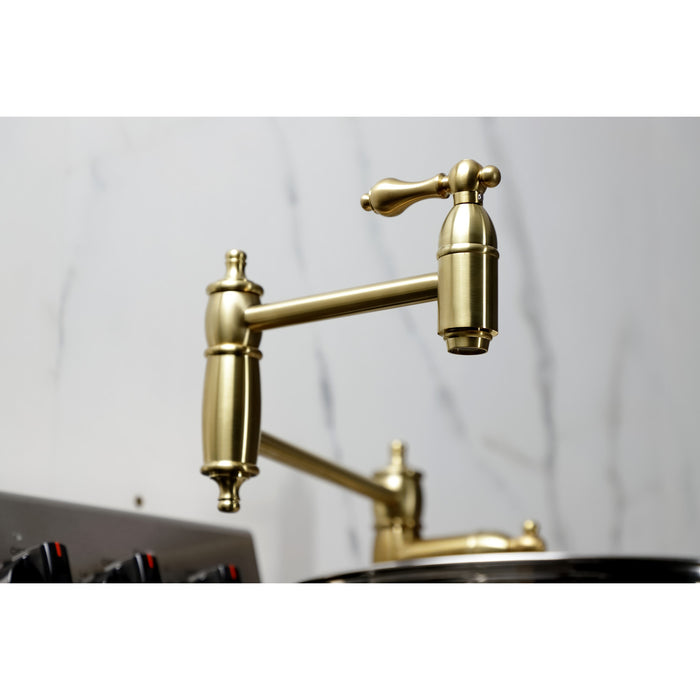Kingston Heirloom KS3707AL - Restoration Two-Handle 1-Hole Deck Mount Pot Filler Faucet, Brushed Brass