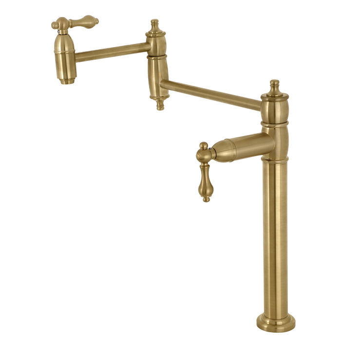 Kingston Heirloom KS3707AL - Restoration Two-Handle 1-Hole Deck Mount Pot Filler Faucet, Brushed Brass