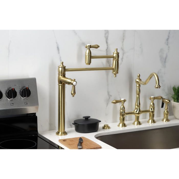 Kingston Heirloom KS3707BAL - Heirloom Two-Handle 1-Hole Deck Mount Pot Filler Faucet, Brushed Brass